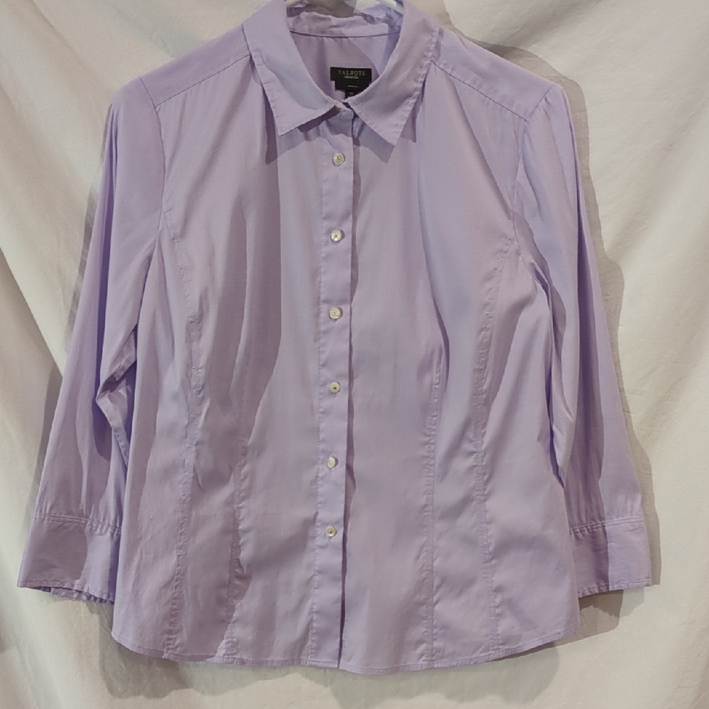 Talbots | Fitted Stretch Button Front Shirt Bracelet Length Sleeve Lavender | 10